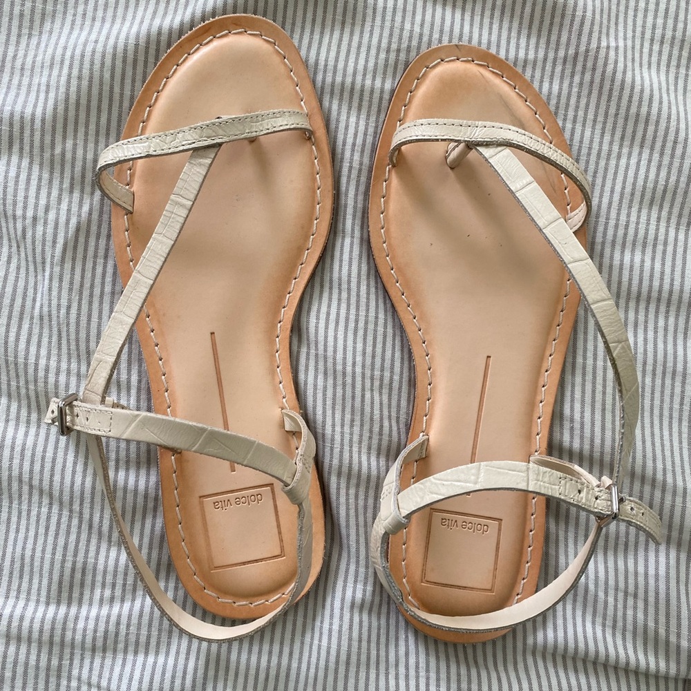Dolce Vita Cream T-Strap Leather Sandals